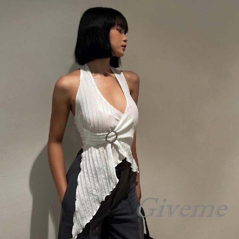 Áo Nữ Không Tay Cổ Chữ V Màu Sắc Thời Trang