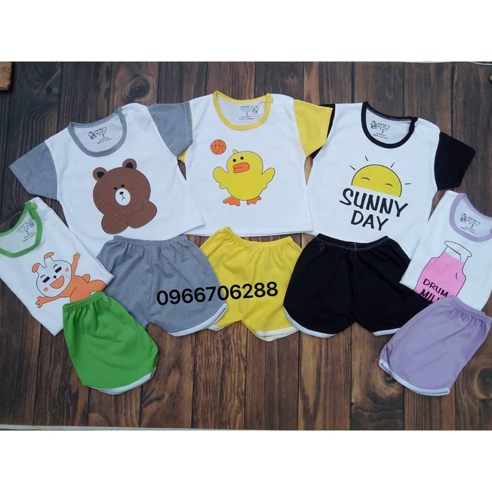 (Sỉ) (Xả kho) Set 5 bộ quần áo trẻ em 0-5 tuổi- Hàng thun cotton cộc cài khuy vai