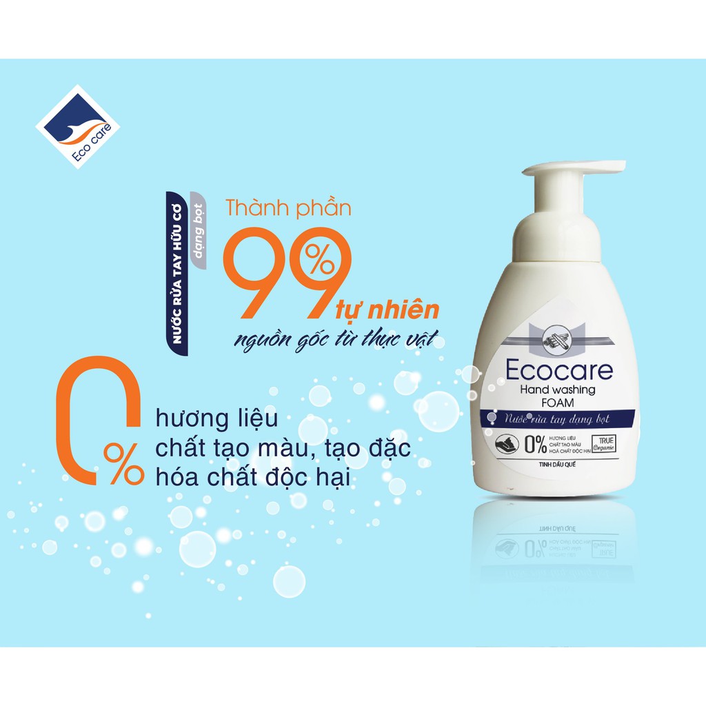 Nước Rửa Tay Bồ Hòn Hữu Cơ ECOCARE 1 lít - Tặng kèm vỏ chai 250ml - Sạch khuẩn, chăm sóc da tay, tinh dầu khử mùi