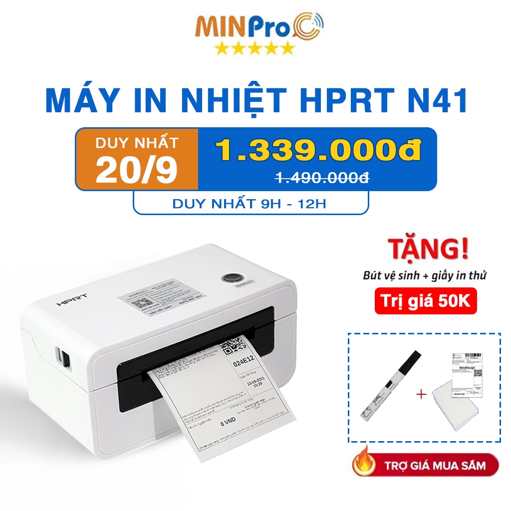Máy in nhiệt chuyên dụng HPRT N41 in đơn hàng, hóa đơn, tem mã vạch bảo hành 12 tháng - MINPRO