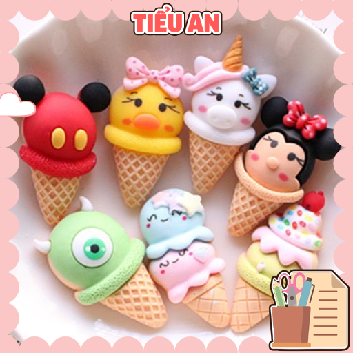 Charm (C157) slime/ Dụng Cụ Charm Trang Trí [Ko Keo &amp; Nút] Hình Kem ốc quế hình thú (2.0x3.0 cm)