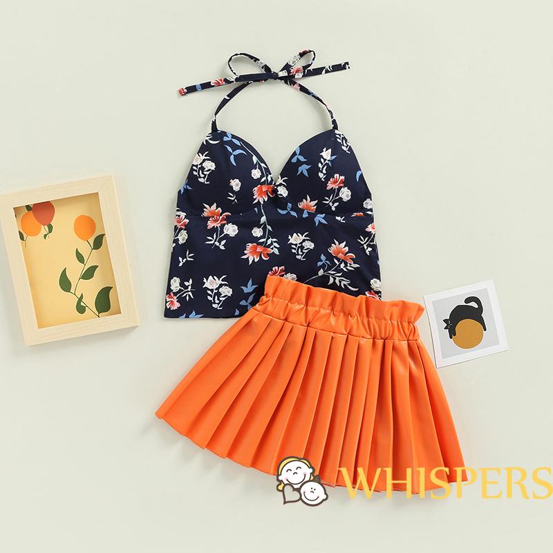 Set áo in hoa + chân váy xếp ly ngọt ngào cho bé gái