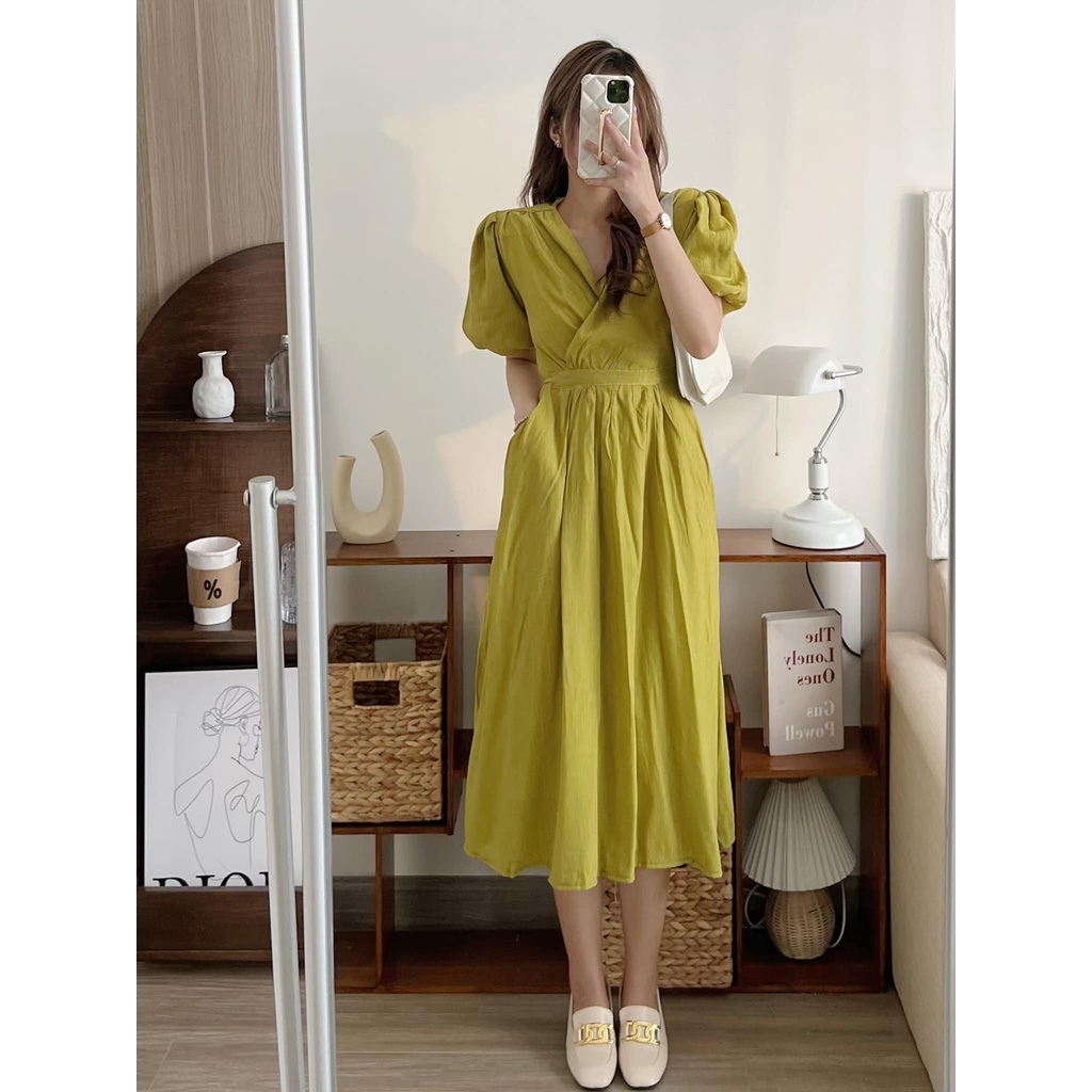 [SẴN/VIDEO] VÁY ĐẦM TƠ NHẮN CỔ V TAY BỒNG NHẸ NHÀNG TIỂU THƯ VARE DRESS