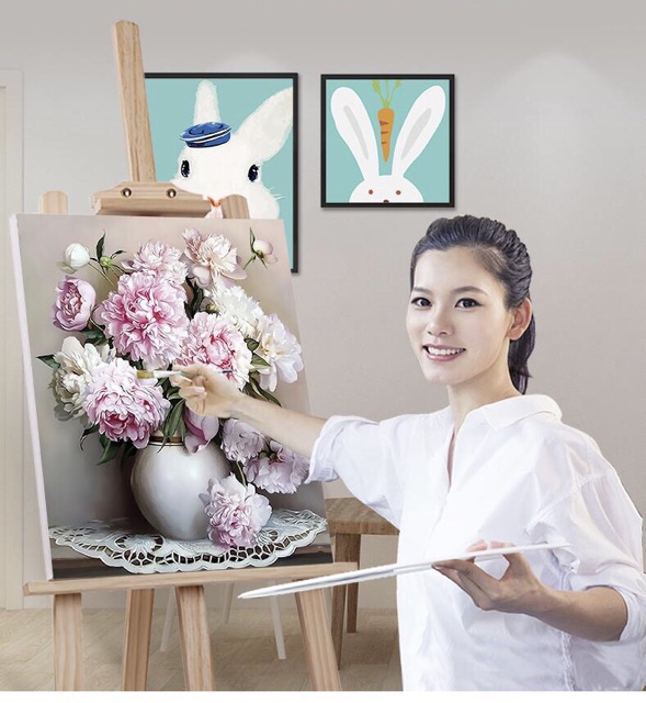 Tranh tự tô màu sơn dầu số hoá Tranh Hoa Cúc Hoạ Mi