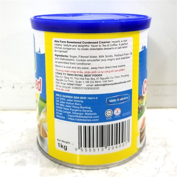 Hộp to 1KG sữa đặc có đường ABLE Farm Malaysia