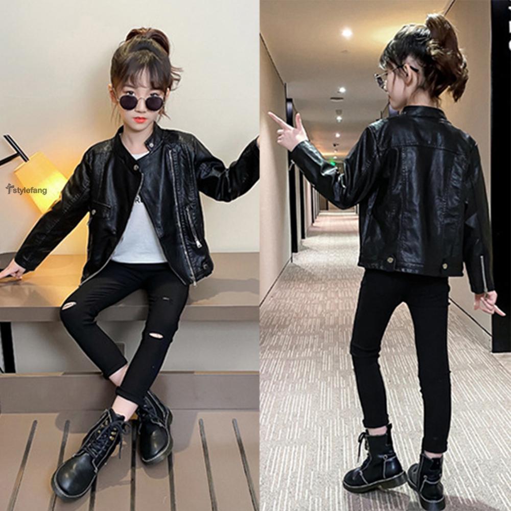 Kids Outwear Biker Coats Outwear 6-10Y Trench Slim Coat Jacket Fuax Leather Kids PU Leather Jackets Sport Zipper