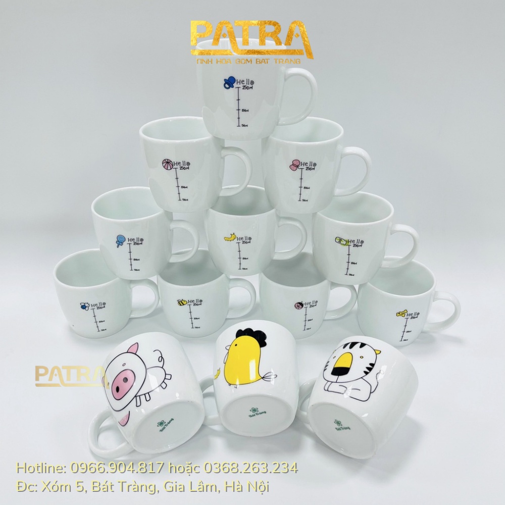 Cốc uống nước cute 12 con giáp may mắn - Ly sứ Bát Tràng dễ thương có quai phong thủy hộ mệnh dung tích 300ml