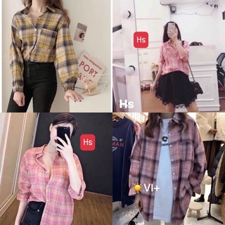 ÁO SƠ MI KẺ CARO ULZZANG OVERSIZE - SƠ MI TÚI NGỰC NHIỀU MÀU