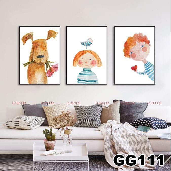Tranh treo tường canvas 3 bức phong cách hiện đại Bắc Âu 109, tranh cá rồng trang trí phòng khách, phòng ngủ, spa, decor