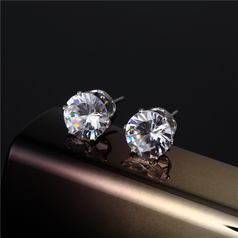 Hoa tai bằng thép không gỉ đính đá zircon sáu cạnh thời trang đơn giản cho nữ