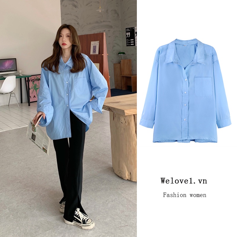 Áo sơ mi dáng rộng phong cách Hàn Quốc thời trang dành cho nữ
