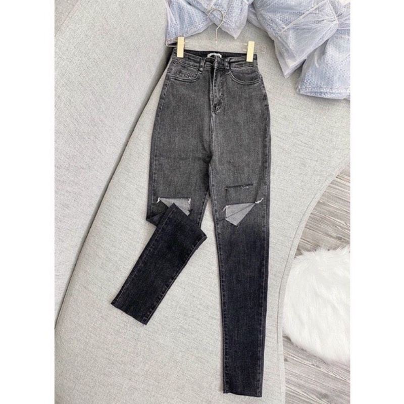 Quần jean bó sát rách gối loang màu siêu hot