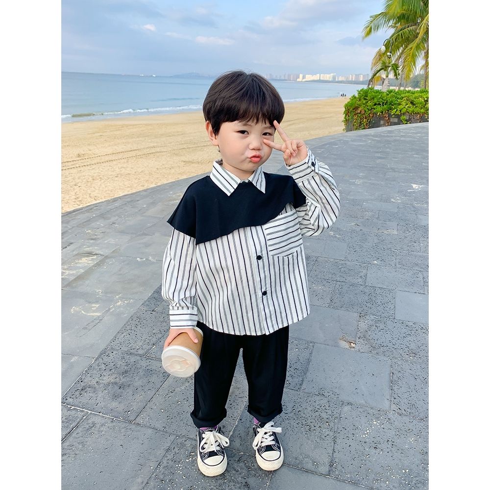 Áo Sơ Mi Dài Tay Thiết Kế Mới Thời Trang Mùa Thu Theo Phong Cách Hàn Quốc Cho Bé Trai