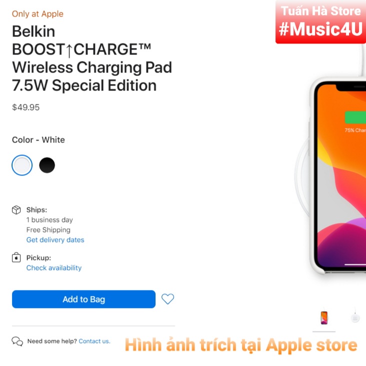 Đế sạc nhanh không dây Belkin 7.5W F7U054 Tuấn Hà Store