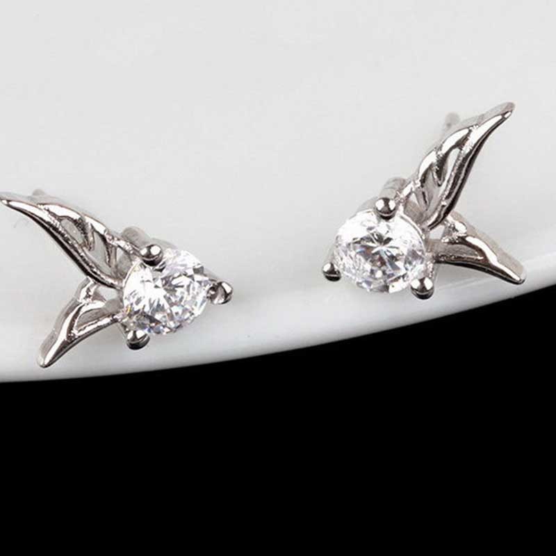 GETNOIVAS Khuyên tai mạ vàng trắng hình đôi cánh đính đá xinh xắn