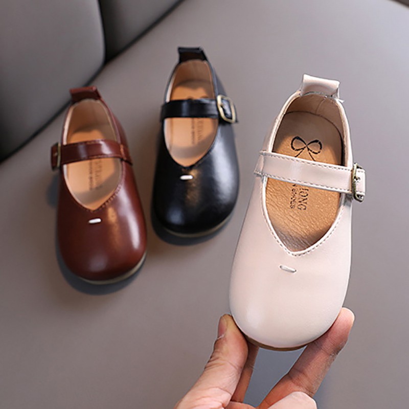 Giày búp bê đế mềm bằng da chống trượt cho bé