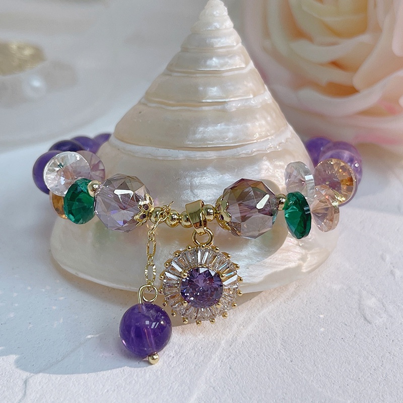 [Hàng Mới Về] Vòng Đeo Tay Mặt Thạch Anh Tím Dạng Treo Thời Trang Mùa Hè Cho Nữ