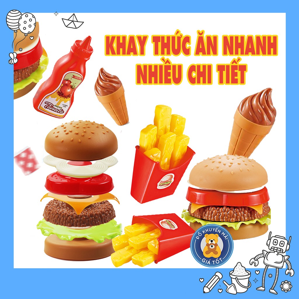 Đồ chơi cho bé ❤️ GIÁ SỐC ❤️ Đồ chơi nấu ăn cho bé gái mẫu khay thức ăn nhanh ( hamburger, kem, ...) 601-13