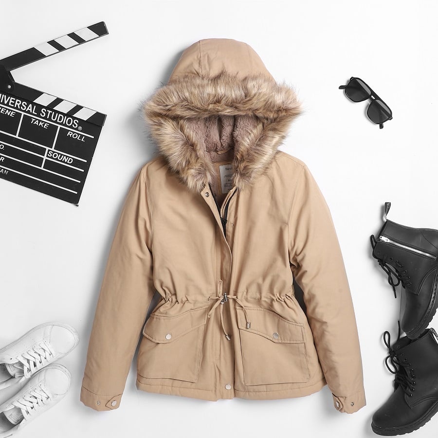 Áo khoác parka lót lông có mũ, Xuất Hàn Quốc hiệu Bershka!