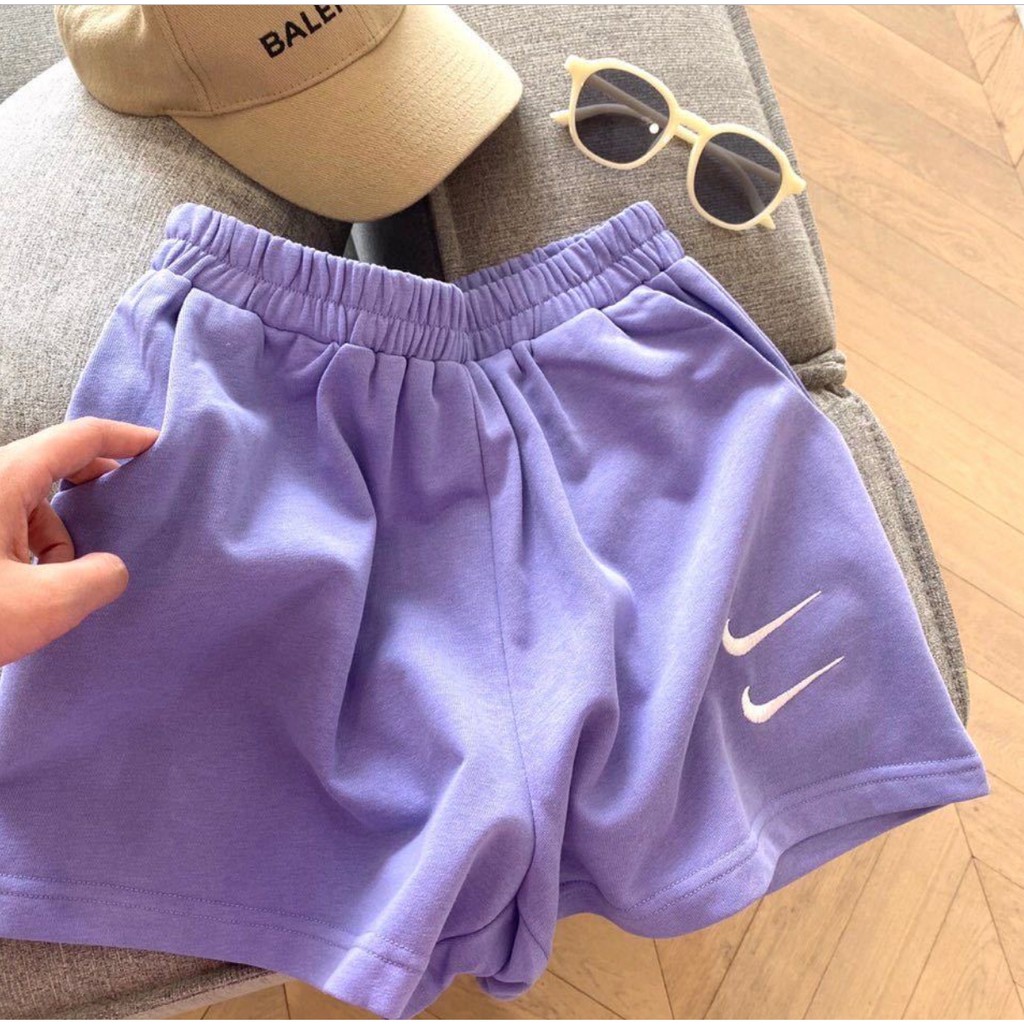 Quần Short Thể Thao Nike Lưng Thun Thêu Họa Tiết Thời Trang 2020 Cho Nữ Đen