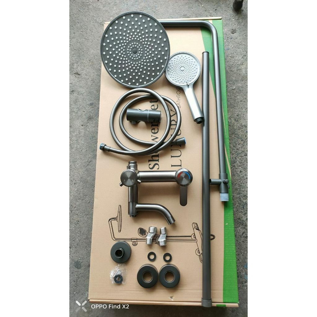 Bộ sen cây tắm đứng nóng lạnh inox 304 - Thân tròn lệch