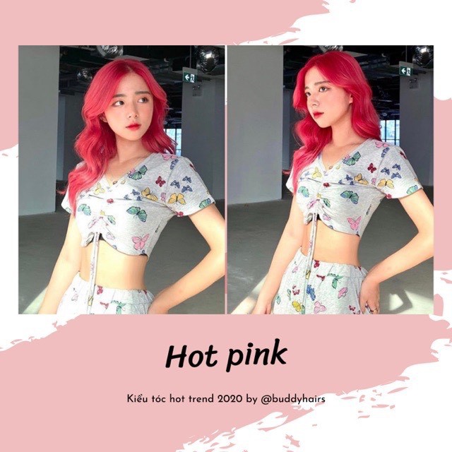 Thuốc nhuộm tóc màu Đỏ nhũ Hồng Hot Pink + Tặng kèm trợ nhuộm và gang tay