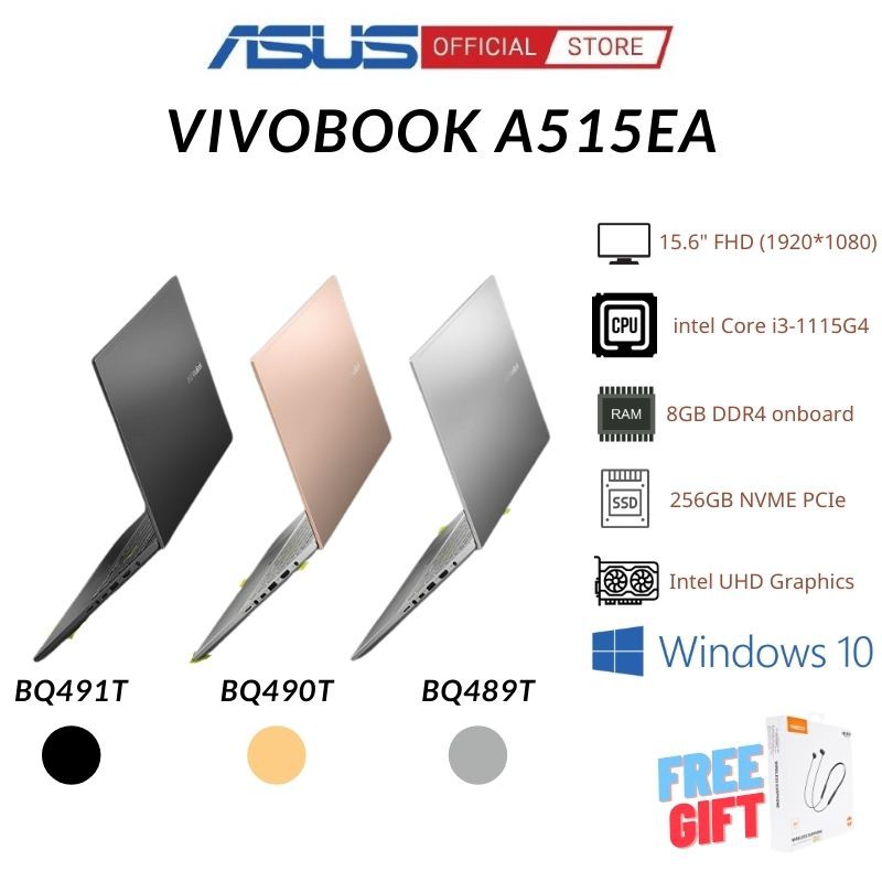 Laptop Asus Vivobook A515EA-BQ489T/490T/491T (Core i3-1115G4| 8GB DDR4 onboard| 512GB SSD | 15.6&quot; FHD| Win10)