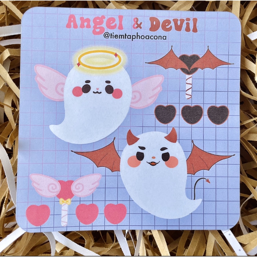 Sticker sheet Angel & Devil - Hình dán trang trí bullet journal,planner,sổ - tiemtaphoacona