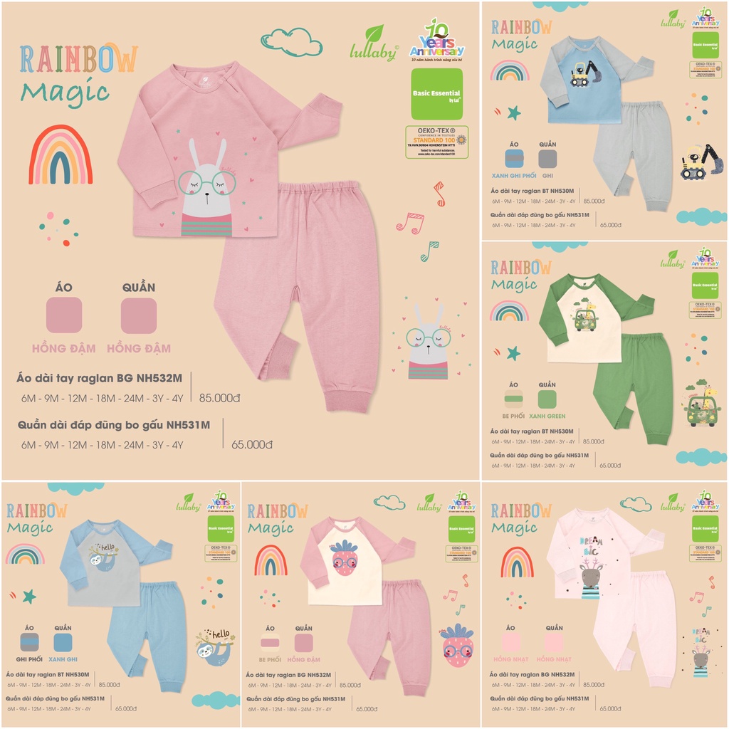 [CHÍNH HÃNG] Bộ quần áo dài tay raglan chất liệu mềm mại họa tiết trẻ em Lullaby