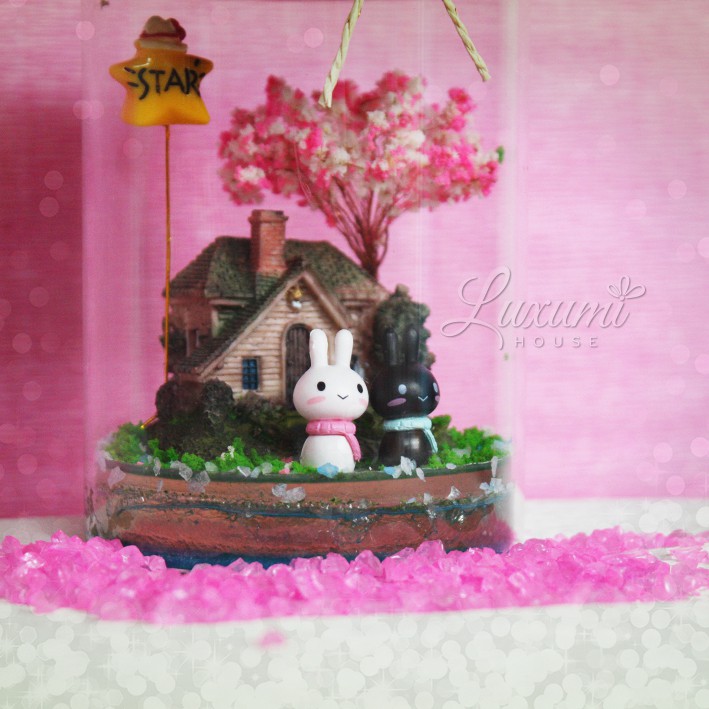 Lọ phát sáng pha lê [Ngôi Nhà Thỏ] - CÓ đèn LED phát sáng bảy sắc cầu vòng - Quà tặng handmade | BigBuy360 - bigbuy360.vn