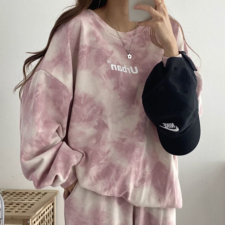 Set áo tay dài và quần thể thao vải cotton dáng rộng thời trang xuân thu dành cho nữ