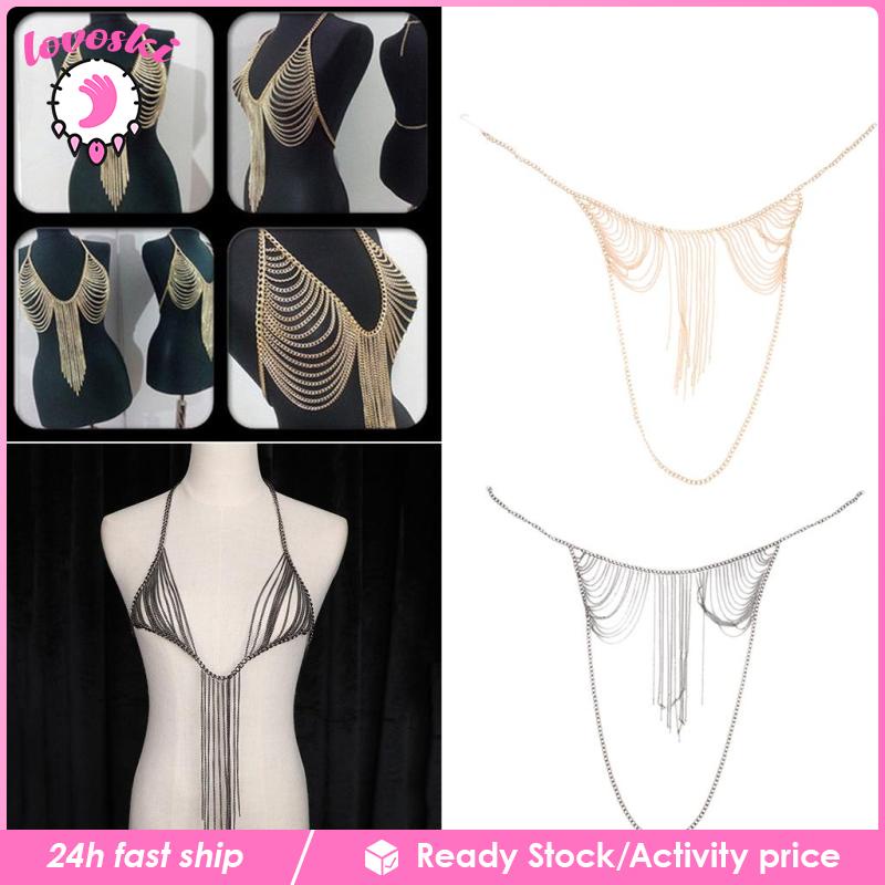 [Lovoski] Bikini Mắt Xích Kim Loại Tua Rua Cho Nữ