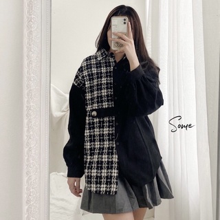 Khoác sơmi mix dạ tweed