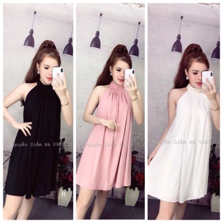 Đầm Suông Cổ Yếm Kết Cườm ( Fom Rộng Bầu Bì Mặc Vô Tư)