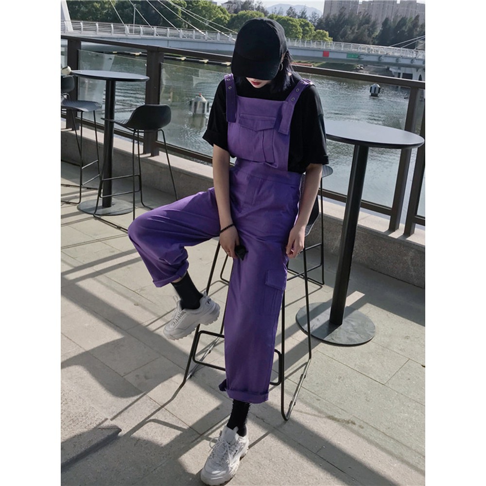(ảnh Feedback Ở Cuối) Yếm Quần Dài Màu Tím Phong Cách Harajaku Cá Tính Ulzzang | BigBuy360 - bigbuy360.vn
