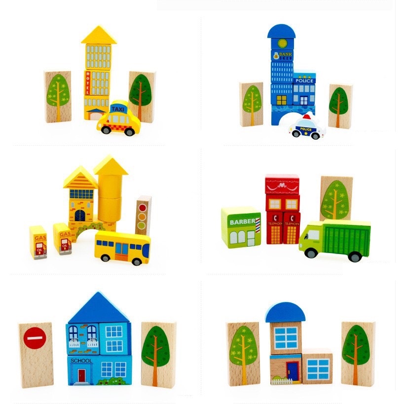 Xếp Hình Xây Dựng Thành Phố TOTORO KIDS, Bộ Ghép Gỗ Theo Mô Hình 62 Chi Tiết Cho Bé Tập Làm Kỹ Sư