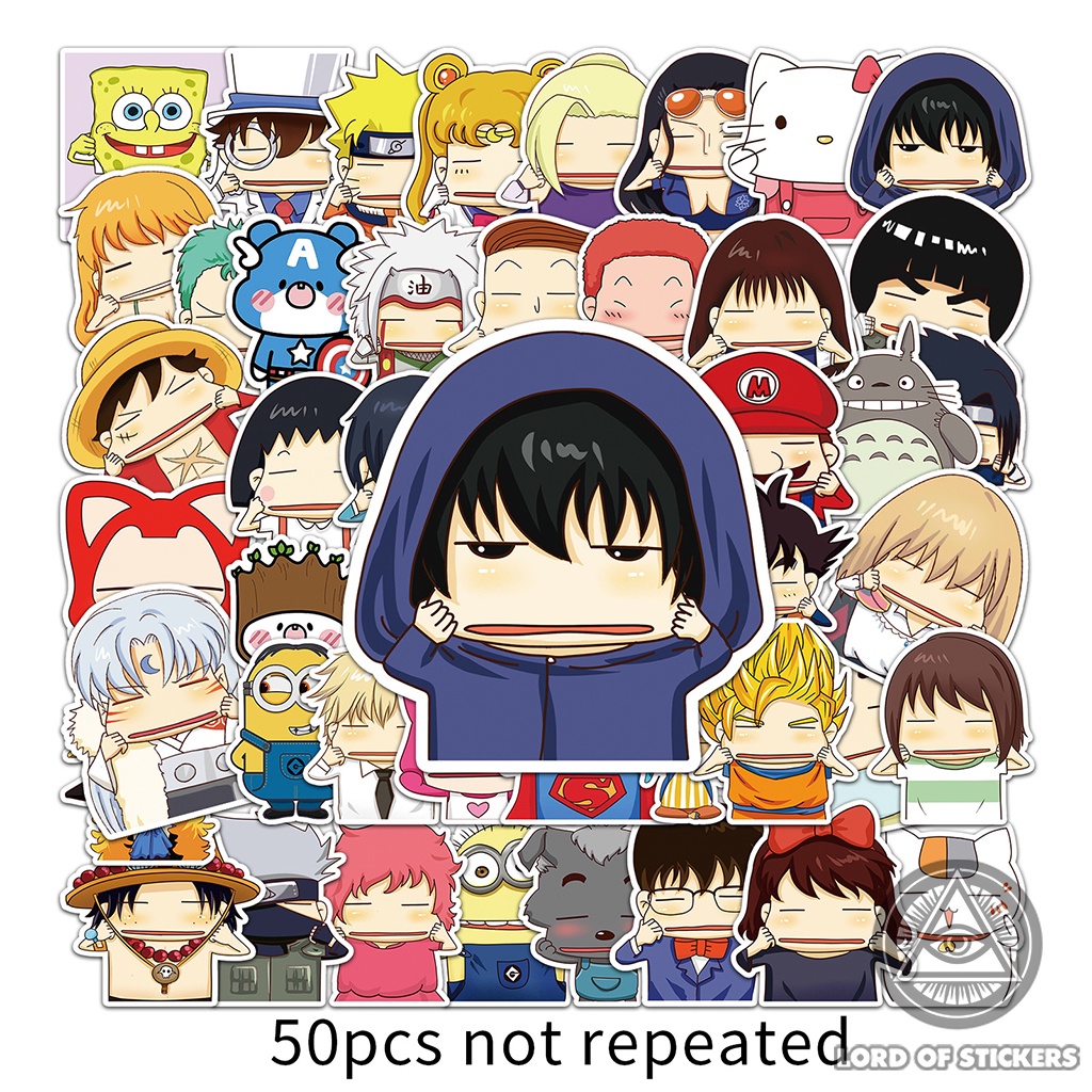Set 50 Nhãn Dán Nhân Vật Hoạt Hình Dễ Thương Sticker Meme Cute Chống Thấm Nước Trang Trí Mũ Bảo Hiểm, Ván Trượt Laptop