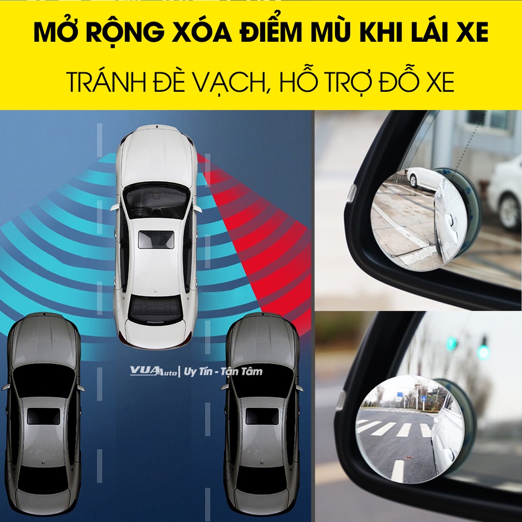 Gương cầu lồi ô tô xoay 360 độ VuaAuto gắn kính chiếu hậu xe phụ trợ xoá điểm mù nhìn lốp tránh đè vạch hỗ trợ đỗ xe