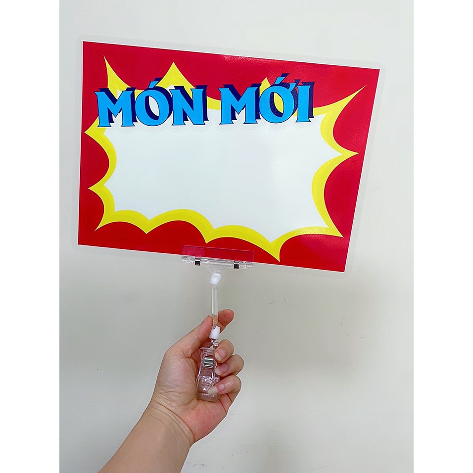 * Tái sử dụng, bảng viết và xóa được* Bảng sale, món mới, Hàng mới về dùng để ghi giá , ghi CTKM, giảm giá dùng tại shop