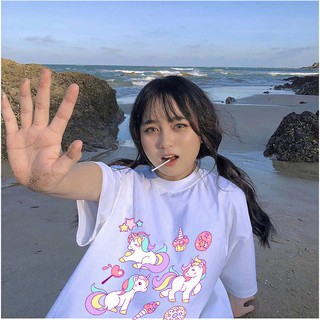 Ngựa unicorn nhiều con - Áo Thun Nữ Cotton - Áo Tay Lỡ