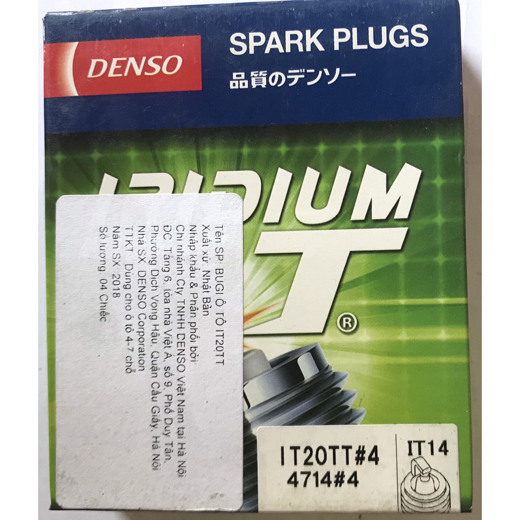 Bugi Denso chính hãng Iridium chân côn ngắn IT20TT (Bộ 4 bugi)
