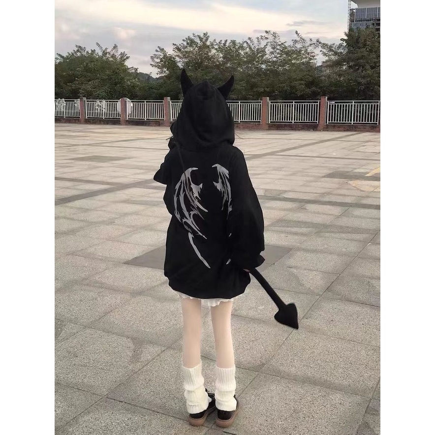 Áo Hoodie Lót Lông Cừu Dày Dặn In Hình Ác Quỷ Dễ Thương Ngọt Ngào Cho Nữ