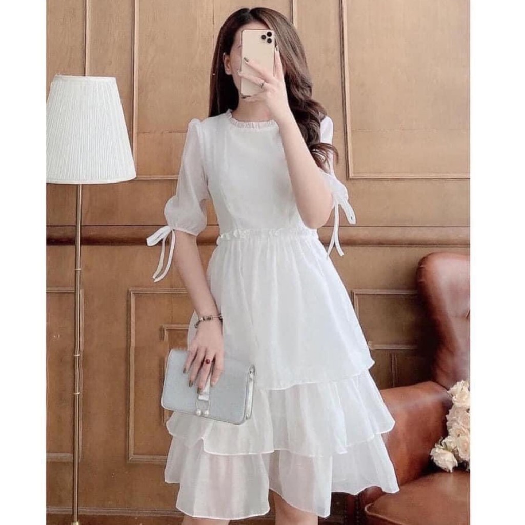 ĐẦM TRẮNG NỮ 3 TẦNG TAY LỠ BUỘC DÂY CỰC XINH, CHẤT VOAN TƠ CỰC ĐẸP, PHÙ HỢP MẶC ĐÁM CƯỚI, DỰ TIỆC, KỶ YẾU( HÀNG SẴN)