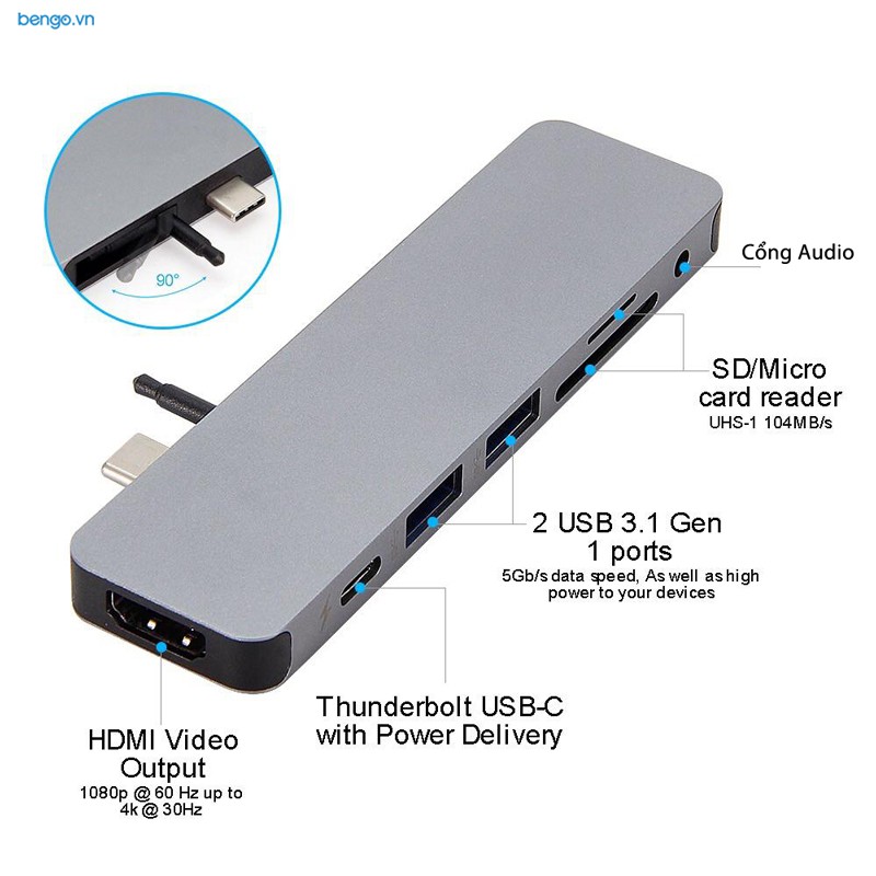 Cổng chuyển Hyperdrive SOLO 7 in 1 USB-C Hub cho MacBook và PC - GN21D