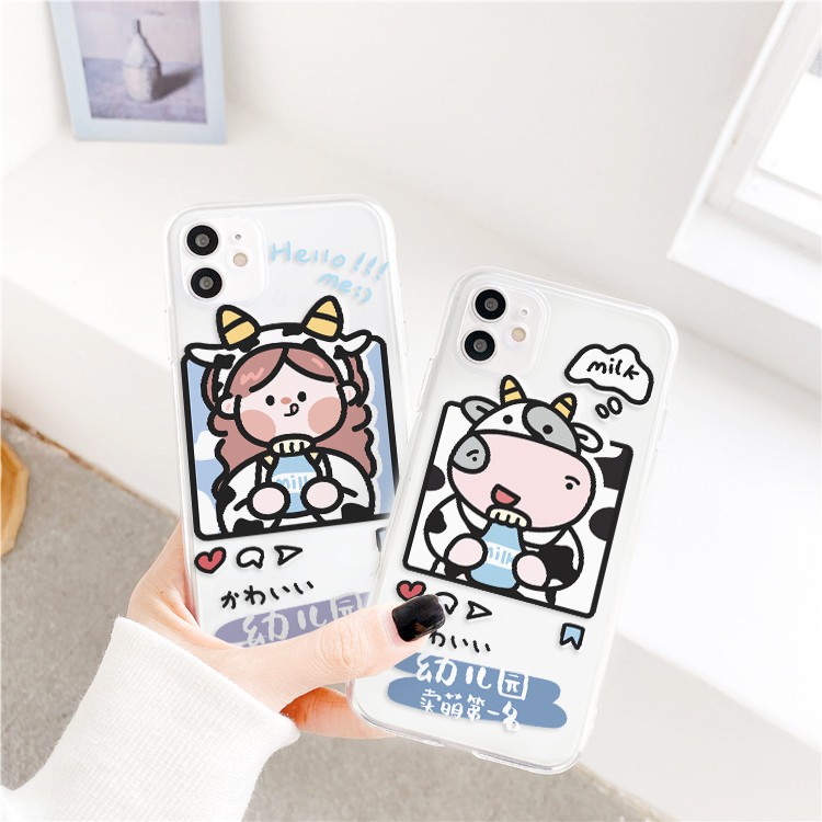 Ốp lưng iphone Girl &amp; Cow viền trong chống ố 6/6plus/6s/6splus/7/7plus/8/8plus/x/xr/xs/11/12/13/pro/max/plus/promax