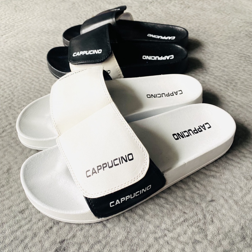 Dép Quai Ngang Nam Nữ Cặp Cappucino trắng Đen Full size QN-02