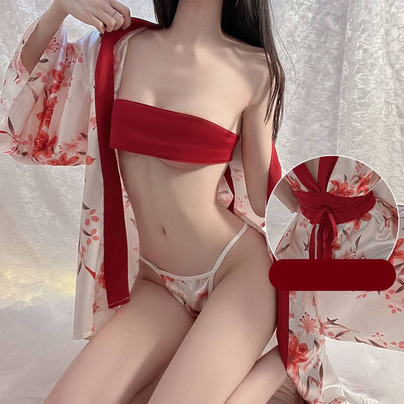 Bộ đồ ngủ kimono in hoa gợi cảm phong cách Nhật Bản cho nữ 2022