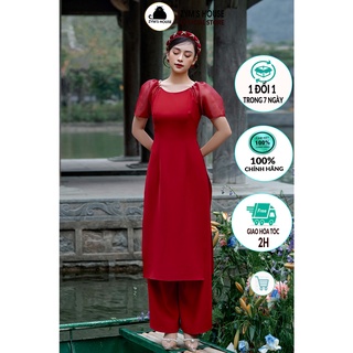 Áo dài truyền thống cổ tròn phối ngọc vai zym's house a1327