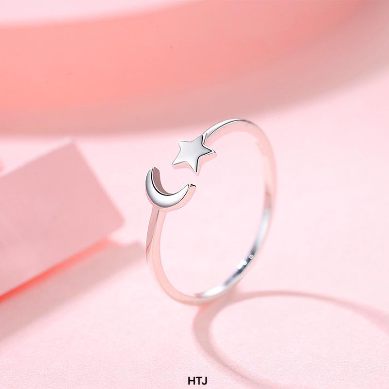 Nhẫn nữ bạc ta trăng sao dạng hở điều chỉnh được size tay - bạc Bibi silver