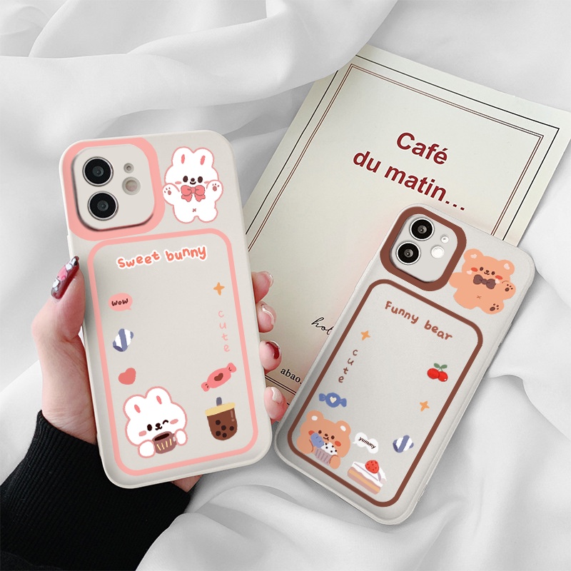 Ốp iphone cạnh vuông bo viền Gấu Thỏ bánh kẹo ngọt cho 11/11promax/6/7/8/plus/x/xr/xsmax/12 pro max/13 pro max-g100